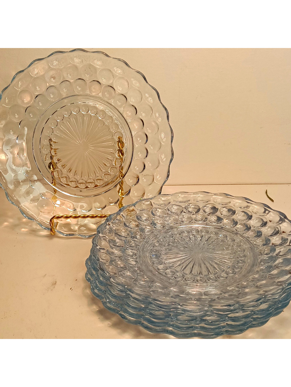 Vintage Anchor Hocking Bubble Blue Saucers 6.5" Set of 6 Sapphire Glass Plates